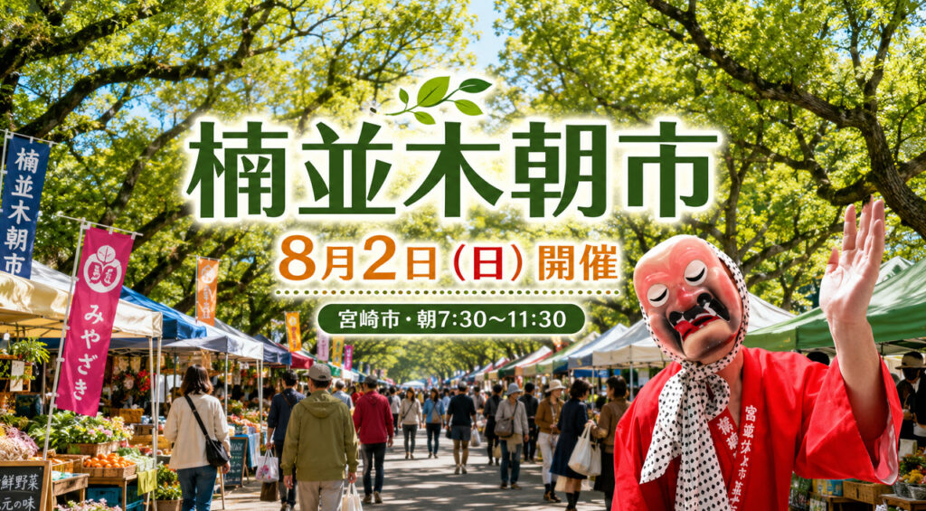【宮崎市】8月2日は「楠並木朝市」!約60店舗が県庁前に集結、朝7時30分から|ほんみや宮崎 – ほんみや宮崎 【宮崎市】8月2日は「楠並木朝市」!約60店舗が県庁前に集結、朝7時30分から|ほんみや宮崎