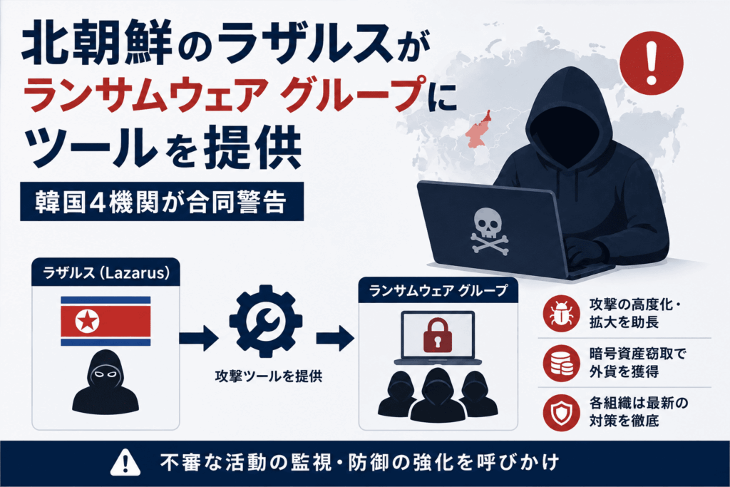 北朝鮮のラザルスがランサムウェア グループにツールを提供-韓国4機関が合同警告|セキュリティニュースのセキュリティ対策Lab 北朝鮮のラザルスがランサムウェア グループにツールを提供-韓国4機関が合同警告