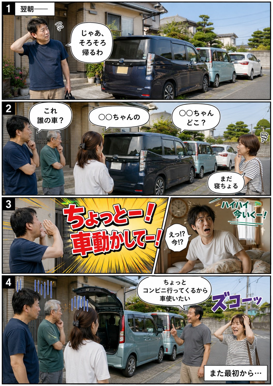 お盆の車がテトリス状態