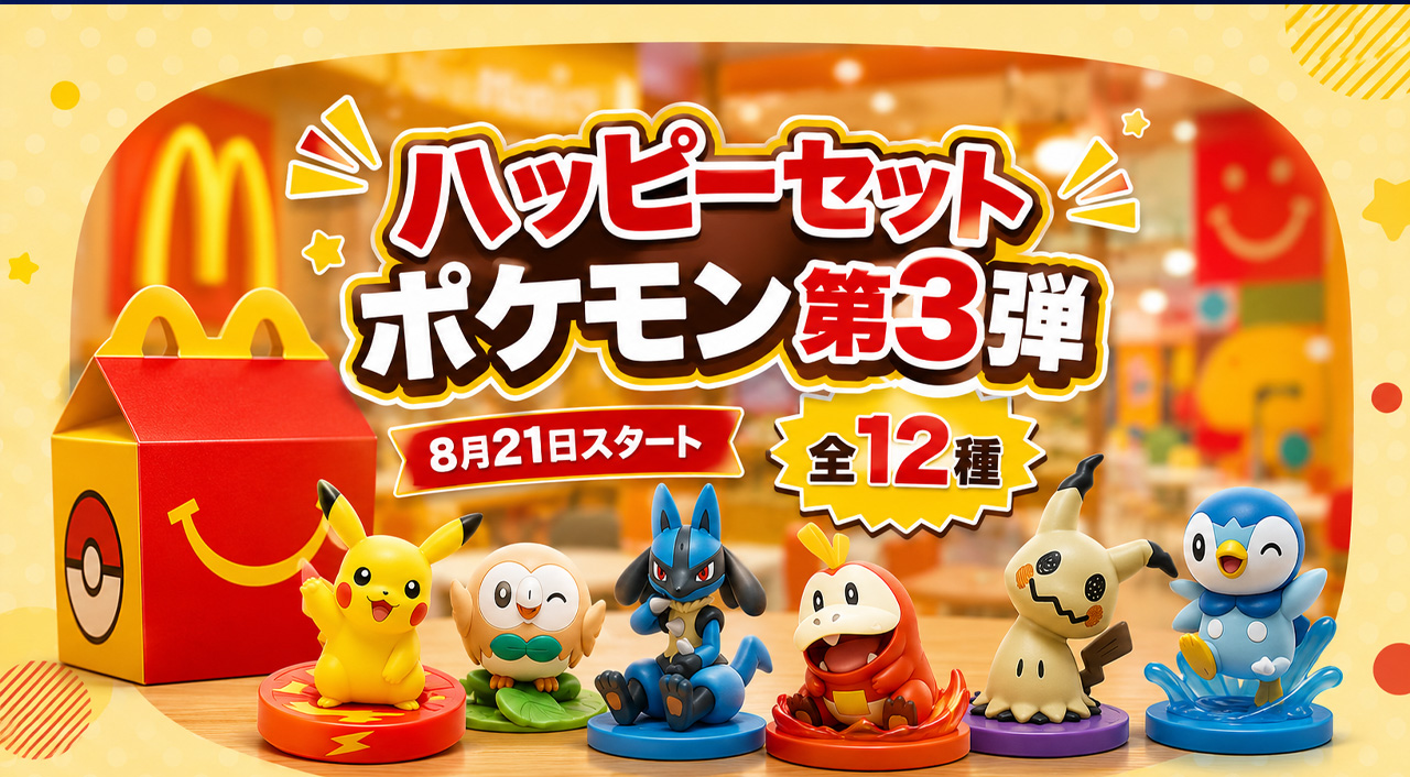 マクドナルドのハッピーセット「ポケモン」第3弾が今日スタート！全12種から登場｜ほんみや宮崎