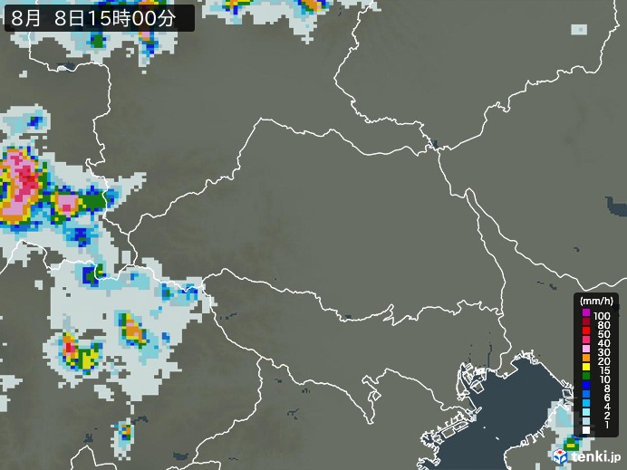 埼玉県の雨雲レーダー(2026年08月08日)