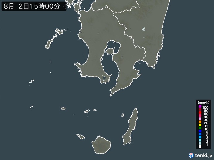 鹿児島県の過去の雨雲レーダー(2026年08月02日) – 日本気象協会 tenki.jp 鹿児島県の雨雲レーダー(2026年08月02日)
