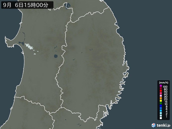 岩手県の雨雲レーダー(2026年09月06日)