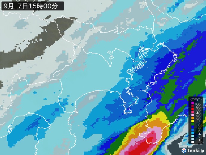 神奈川県の雨雲レーダー(2026年09月07日)