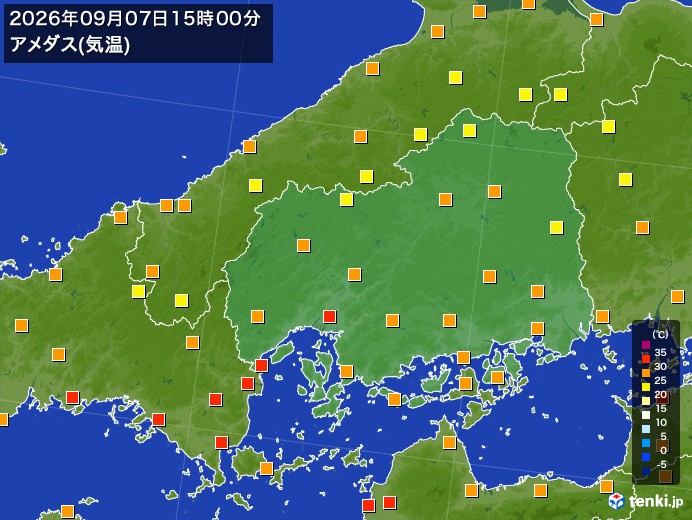 広島県の過去のアメダス実況(2026年09月07日)(気温) – 日本気象協会 tenki.jp 広島県の過去のアメダス実況(2026年09月07日)(気温) - 日本気象協会 tenki.jp