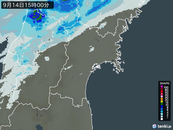 宮城県の過去の雨雲レーダー(2026年09月14日) – 日本気象協会 tenki.jp 宮城県の雨雲レーダー(2026年09月14日)