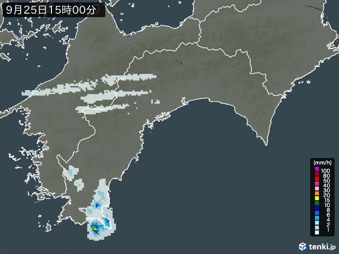 高知県の雨雲レーダー(2026年09月25日)