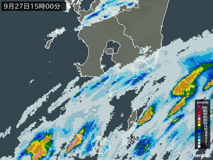 鹿児島県の過去の雨雲レーダー(2026年09月27日) – 日本気象協会 tenki.jp 鹿児島県の雨雲レーダー(2026年09月27日)