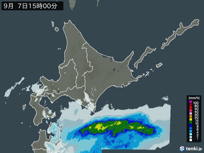 北海道地方の雨雲レーダー(2026年09月07日)