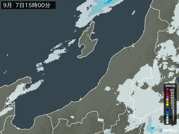 新潟県の雨雲レーダー(2026年09月07日)