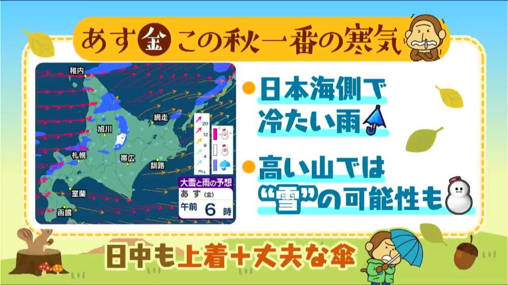 初冠雪の観測が目視からデータへ 10月2日は今秋一番の寒気で北海道・大雪山系旭岳などで初冠雪の可能性 4日朝は札幌で今季初の一桁気温の予報 HBC気象予報士解説(HBCニュース北海道) – Yahoo!ニュース HBCニュース北海道