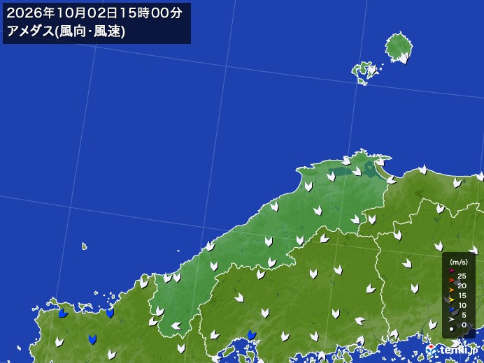 島根県の過去のアメダス実況(2026年10月02日)(風向・風速) - 日本気象協会 tenki.jp