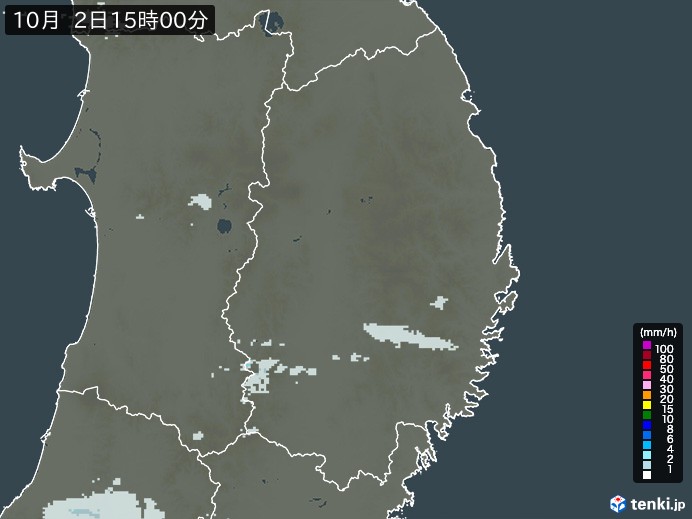 岩手県の雨雲レーダー(2026年10月02日)