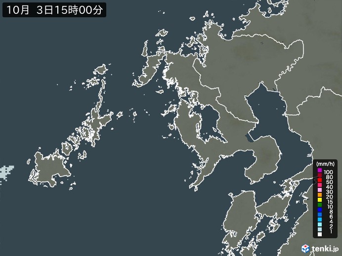 長崎県の雨雲レーダー(2026年10月03日)