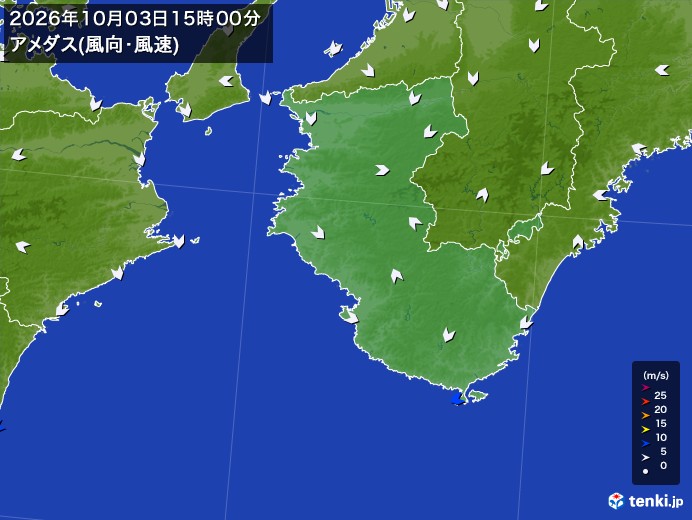和歌山県の過去のアメダス実況(2026年10月03日)(風向・風速) - 日本気象協会 tenki.jp