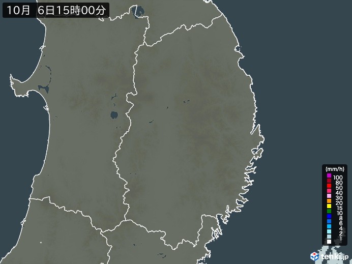 岩手県の雨雲レーダー(2026年10月06日)