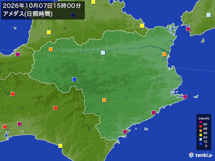 徳島県の過去のアメダス実況(2026年10月07日)(日照時間) - 日本気象協会 tenki.jp