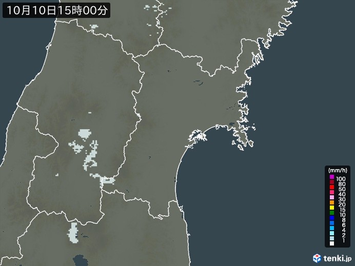 宮城県の雨雲レーダー(2026年10月10日)