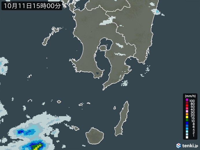 鹿児島県の過去の雨雲レーダー(2026年10月11日) – 日本気象協会 tenki.jp 鹿児島県の雨雲レーダー(2026年10月11日)