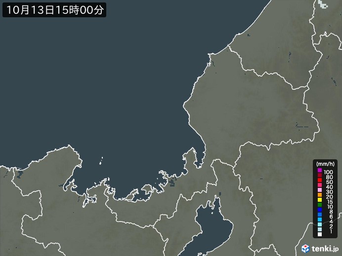福井県の雨雲レーダー(2026年10月13日)