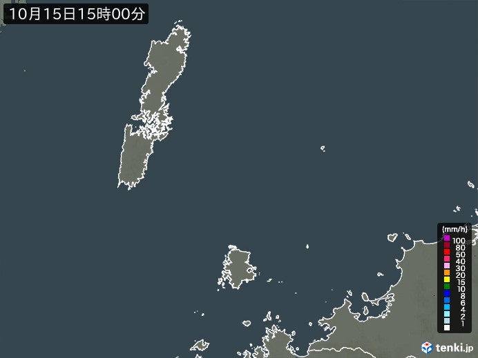 壱岐・対馬(長崎県)の雨雲レーダー(2026年10月15日)