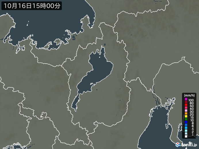滋賀県の雨雲レーダー(2026年10月16日)