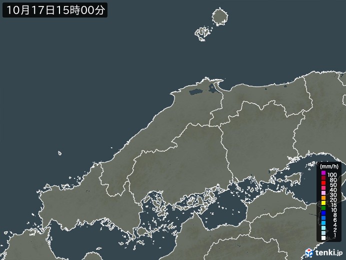 中国地方の雨雲レーダー(2026年10月17日)