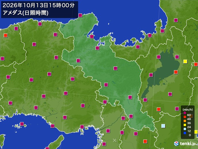 京都府の過去のアメダス実況(2026年10月13日)(日照時間) - 日本気象協会 tenki.jp