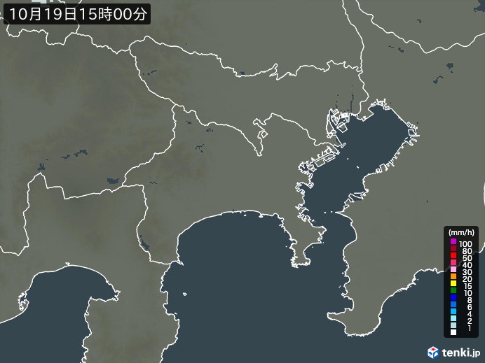 神奈川県の雨雲レーダー(2026年10月19日)