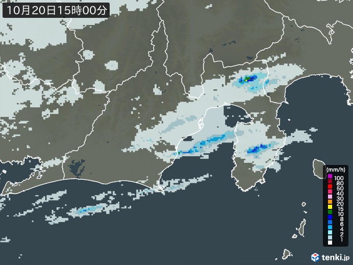 静岡県の雨雲レーダー(2026年10月20日)
