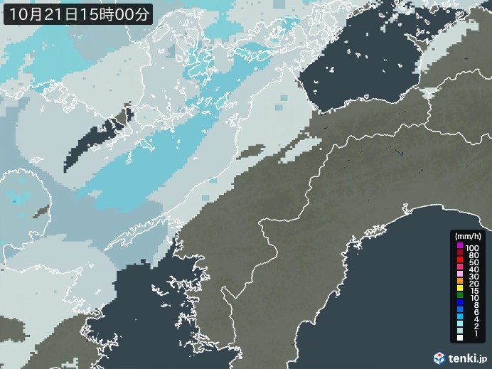 愛媛県の雨雲レーダー(2026年10月21日)
