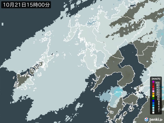 長崎県の雨雲レーダー(2026年10月21日)