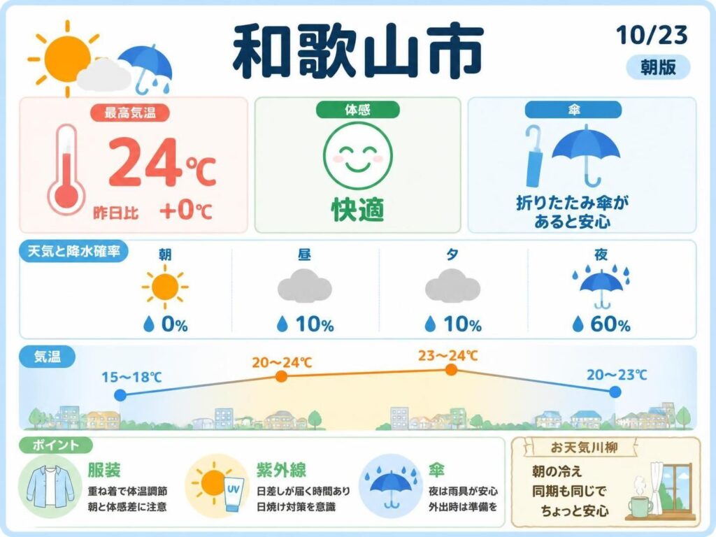 【和歌山市】10/23 最低気温14℃、ひんやりする場面も、夜は雨の予想【朝版】(Yahoo!ニュース オリジナル THE PAGE) Yahoo!ニュース オリジナル THE PAGE
