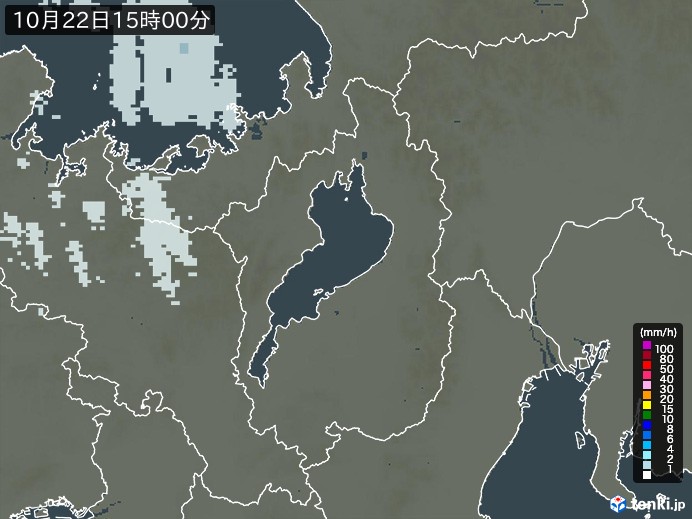 滋賀県の雨雲レーダー(2026年10月22日)