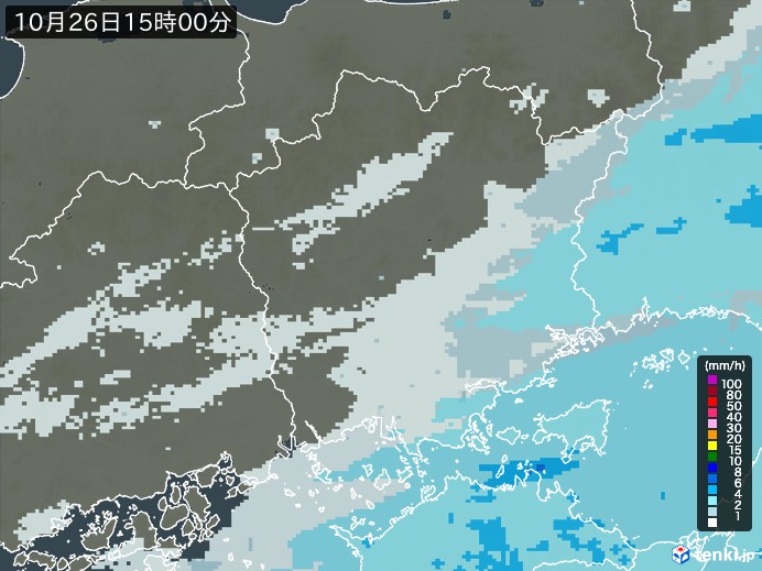 岡山県の雨雲レーダー(2026年10月26日)