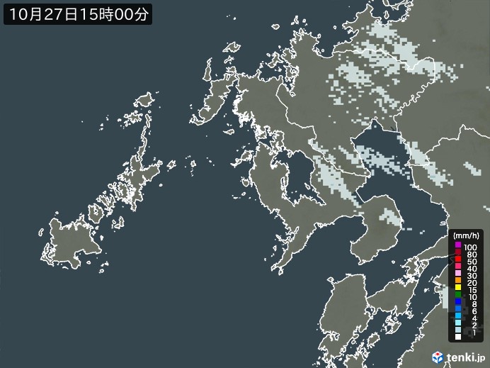 長崎県の雨雲レーダー(2026年10月27日)