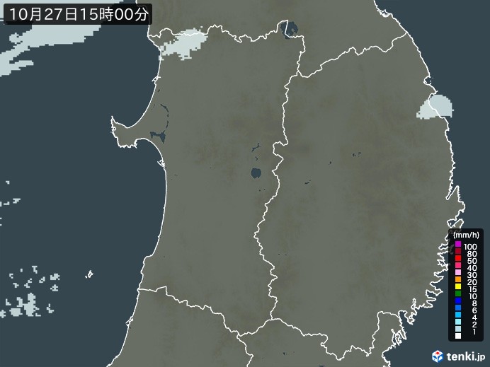 秋田県の雨雲レーダー(2026年10月27日)