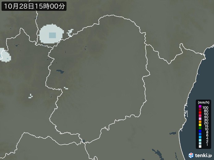 栃木県の雨雲レーダー(2026年10月28日)