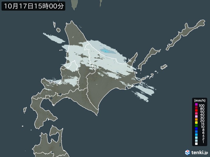 北海道地方の雨雲レーダー(2026年10月17日)