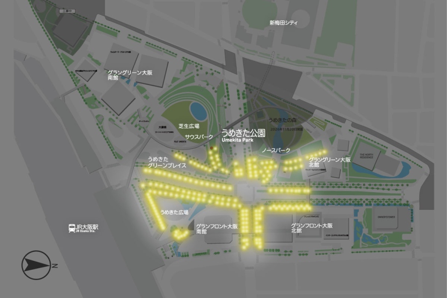 うめきたエリアのイルミネーション『シャンパンゴールドイルミネーション』MAP