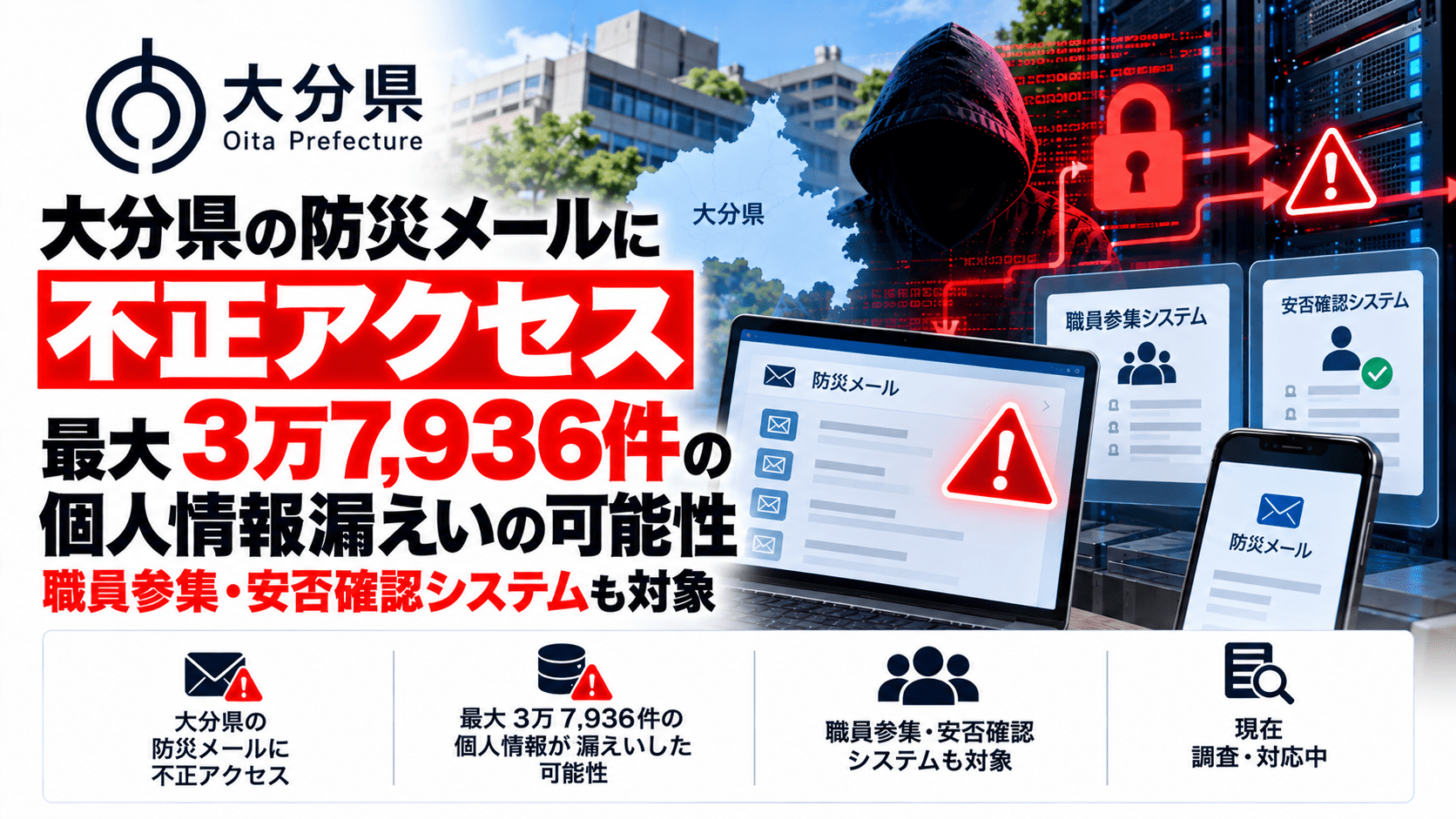 大分県の防災メールに不正アクセス、最大3万7,936件の個人情報漏えいの可能性―SpeeCAN RAIDENのインシデントと関連か