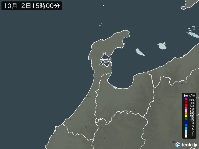 石川県の雨雲レーダー(2026年10月02日)