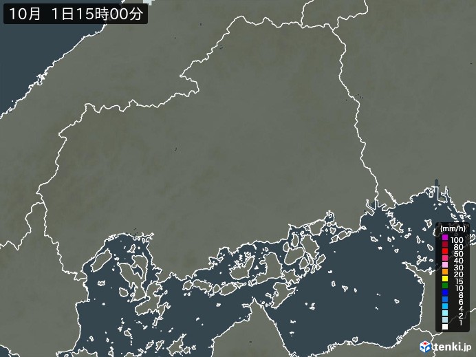 広島県の雨雲レーダー(2026年10月01日)